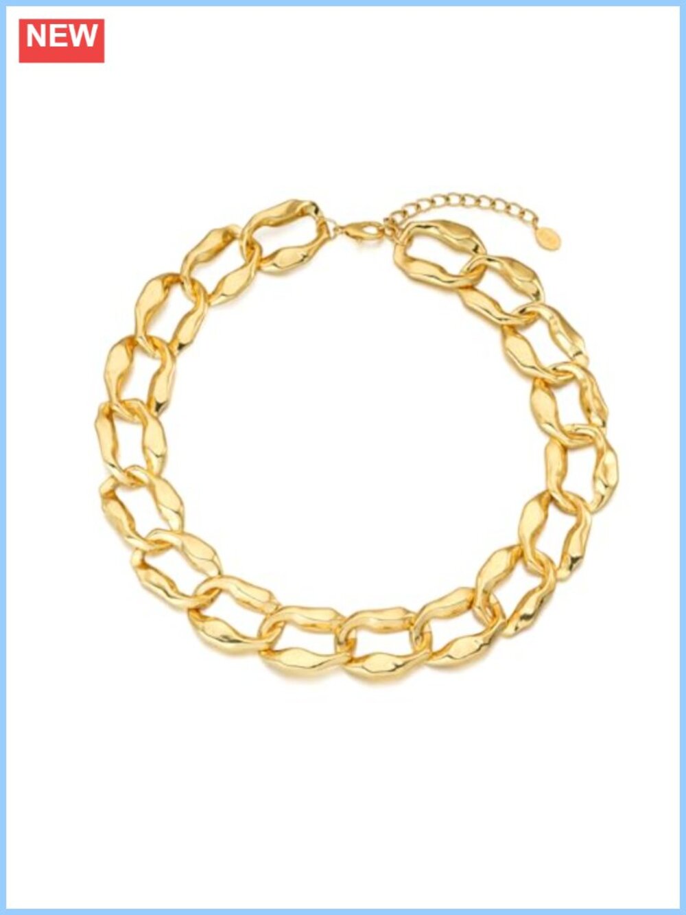 18K Gold Plated Chunky Link Necklace Hypoallergenic 19in+3in